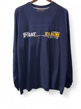 VTG Y2K Men’s Phat Farm Navy Long Sleeve Graphic T-shirt Size XXL